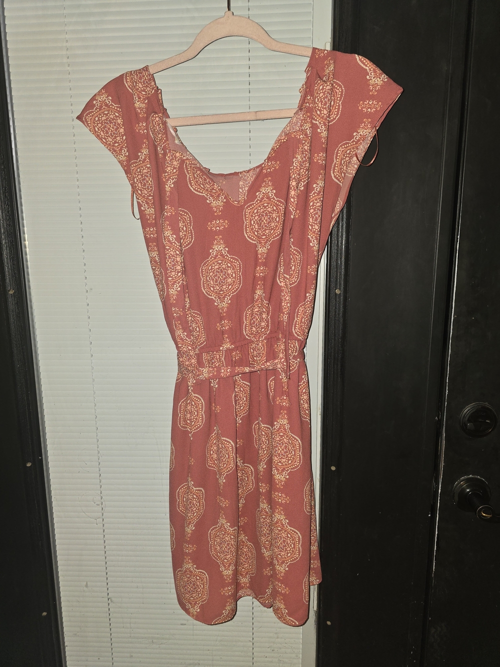 LC Lauren Conrad Rust Paisley Midi Dress with Tie Waist